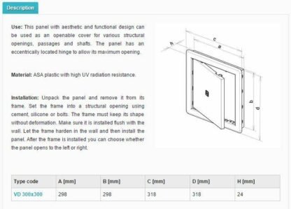 Access Panel - Inspection Hatch - Revision Door - For 300 x 300 mm Opening - Image 2