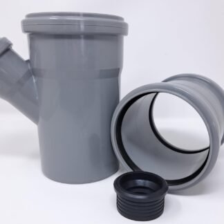 Soil Pipe 110 mm Branch with 45 Degree 40 or 50 mm Inlet and Slip Coupler- Push-Fit Sewerage - Grey